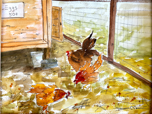 Giclee Print Watercolor Painting “Holly’s Chicken Yard”