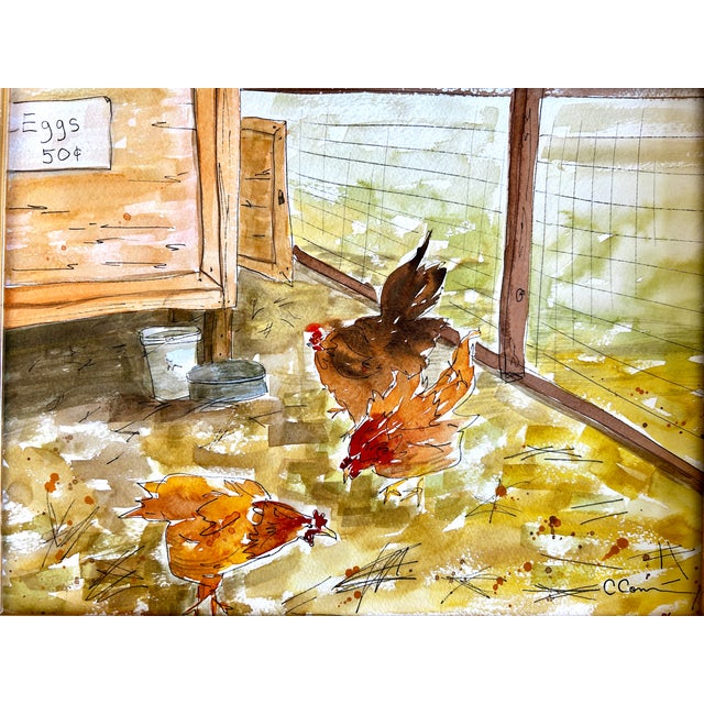 Watercolor Painting “Holly’s Chicken Yard” Giclee Print For Sale