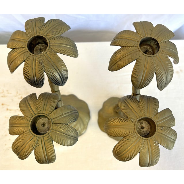 Vintage Godinger Double Crossed Palm Tree Candlesticks- A Pair For Sale - Image 9 of 15