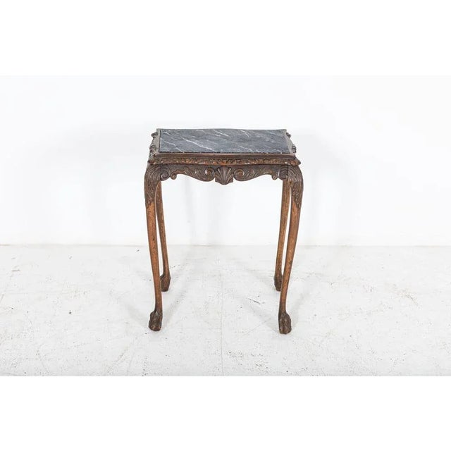 English Oak & Faux Marble Lion Paw Side Table For Sale - Image 4 of 10