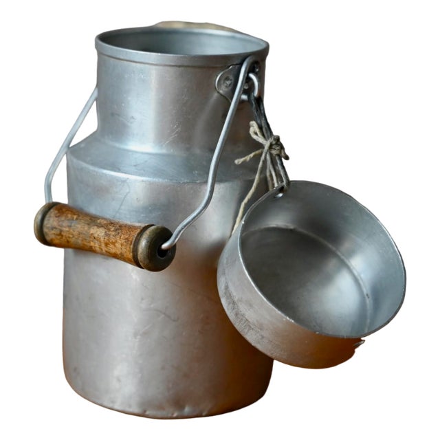 Vintage Deco Farmhouse Tinplate Milk Jug For Sale