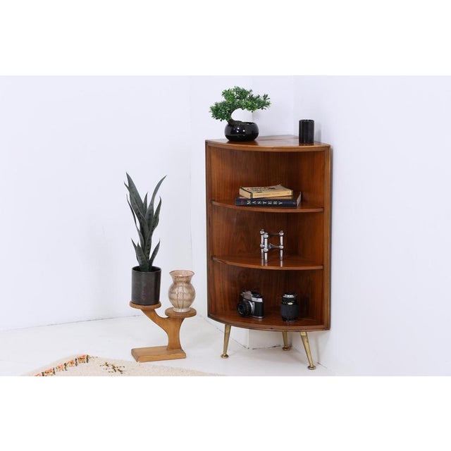 Mid-Century Wooden Corner Shelf with Brass Feet, 1960s For Sale - Image 3 of 16