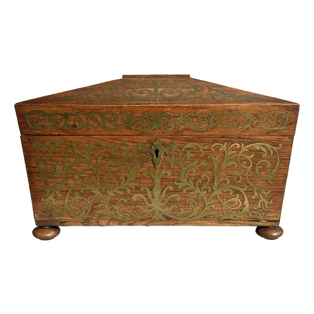 Mid 19th Century Napoleon III Rosewood Tea Caddy With Brass Boule Detal For Sale