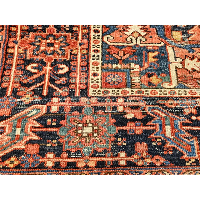 Vintage Persian Heriz Serapi Rug, Hand-Knotted Wool, Geometric Pattern, Rust-Red & Blue, 7x10 For Sale - Image 4 of 18