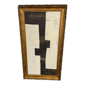 Original B&w Abstract Painting in Antique Frame