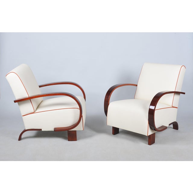 Art Deco Armchairs in Walnut and Leather, Czech, 1930s, Set of 2 For Sale - Image 12 of 12