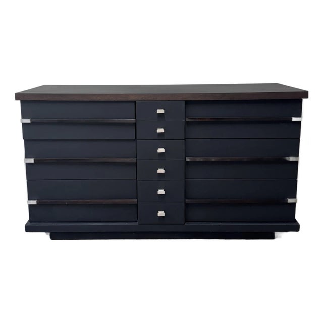 1960s Mid-Century Modern Black and Walnut Long Dresser For Sale