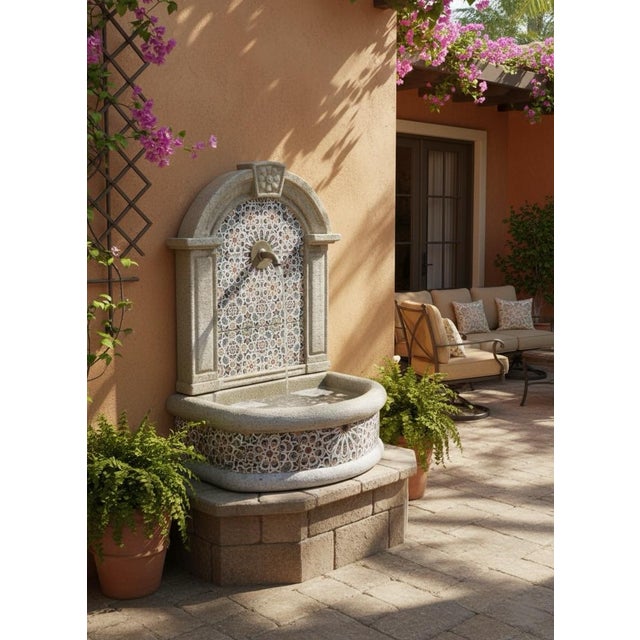 1990s Handcrafted Moroccan Mosaic Tile Wall Fountain With Brass Spigot For Sale In West Palm - Image 6 of 8