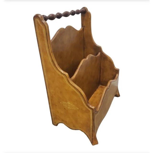 Maitland - Smith Maitland Smith Neoclassical Brown Leather Upholstered Magazine or Letter Stand For Sale - Image 4 of 9
