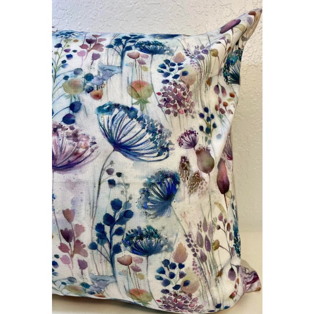 2010s Contemporary Square Pillow With a Purple and Blue Floral Print - Made in U K For Sale - Image 5 of 11