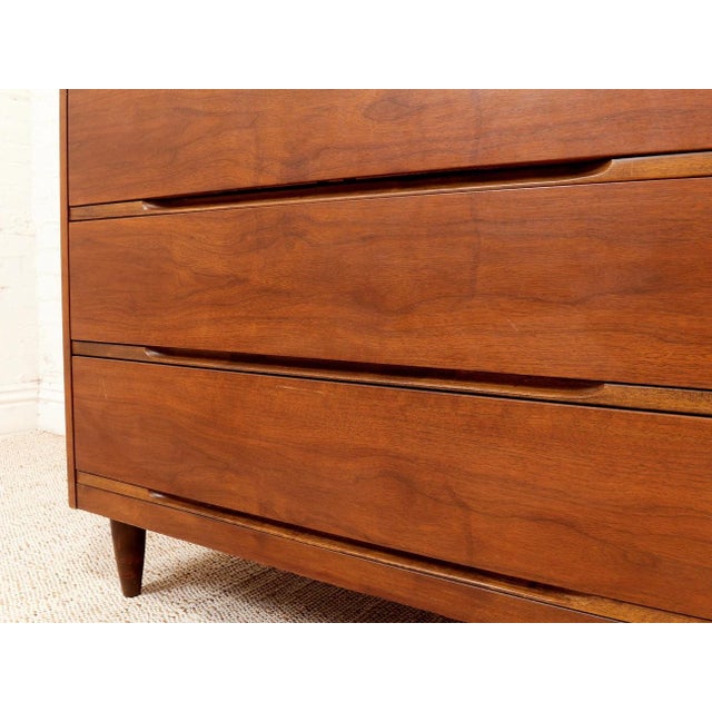 Burnt Umber Five Drawer Mid Century Highboy Sleek For Sale - Image 8 of 12