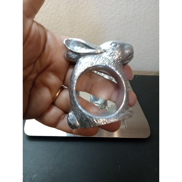 1970s 1970s Pewter Bunny Napkin Rings, Taiwan- Set of 4 For Sale - Image 5 of 7
