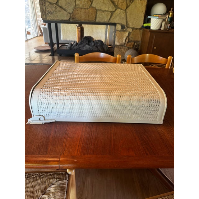 Mid 20th Century Mid 20th Century Wall-Mounted Woven Laundry Basket With Metal Lid For Sale - Image 5 of 10