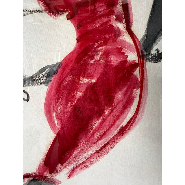 Red 1980’s Vintage Fashion Illustration Painting – Red Dress Figure, Framed Under Glass For Sale - Image 8 of 12