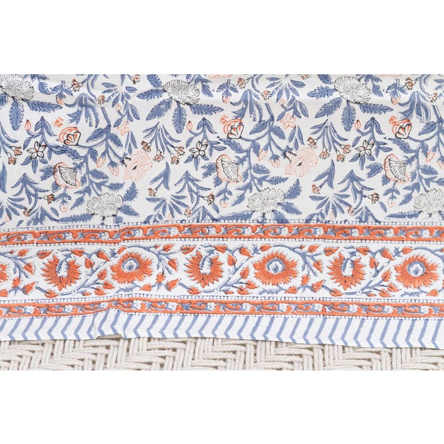 Blue & Orange Spice, Hand Blockprint Cotton Coverlet For Sale - Image 4 of 7