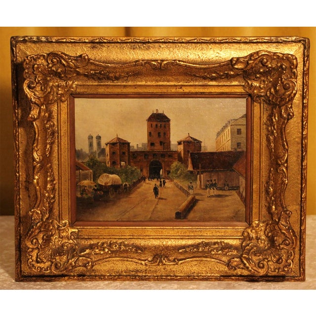 F. Martin, Street Scene at the Isartor in Munich, Early 19th Century, Oil on Canvas, Framed For Sale - Image 6 of 9