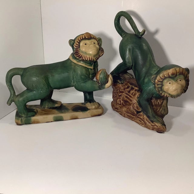 19th Century Chinoiserie Hollywood Regency Boho Chic Ceramic Monkeys - A Pair For Sale - Image 13 of 13