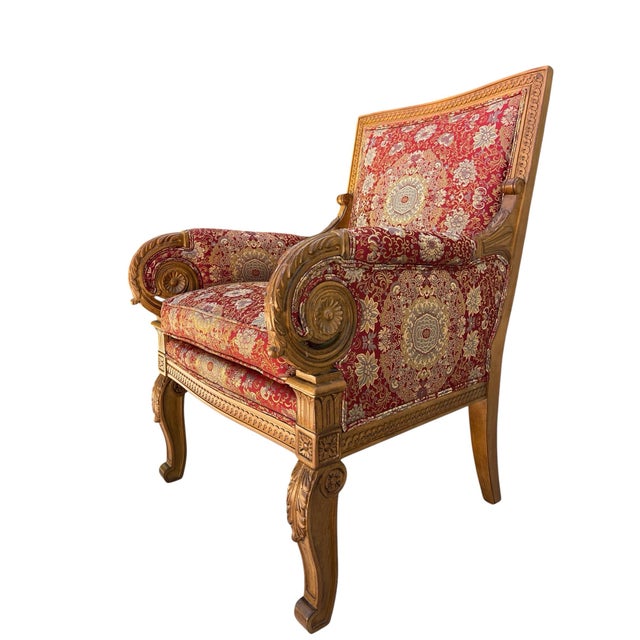 Hollywood Regency Vintage Sherrill Carved Wood Bergère-Style Accent Armchair – French / Hollywood Regency For Sale - Image 3 of 12