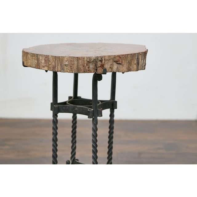 Early 20th Century Turn of the Century French Side Table - Petrified Wood Top and Wrought Iron Base For Sale - Image 11 of 12