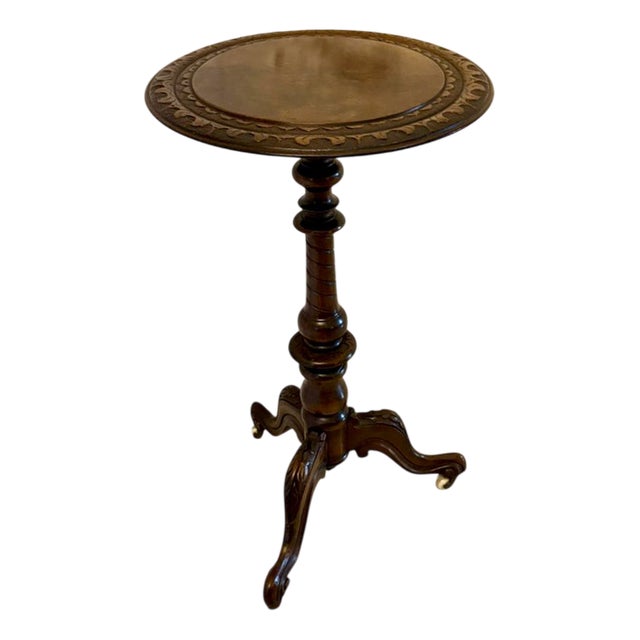 Antique Victorian Carved Burr Walnut Circular Lamp Table, 1860 For Sale