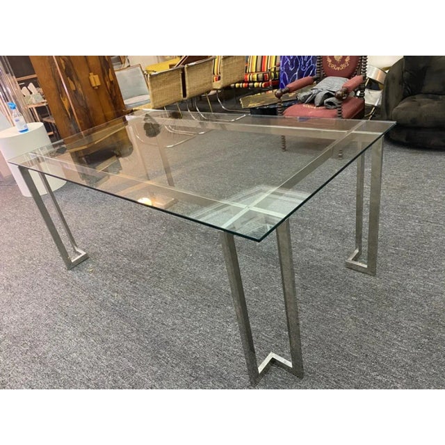 Modernist Chrome Squared Tubular Metal Rectangle Dining Table With 1/3" Thick Glass Top. Designed In The 1980's In Italy...