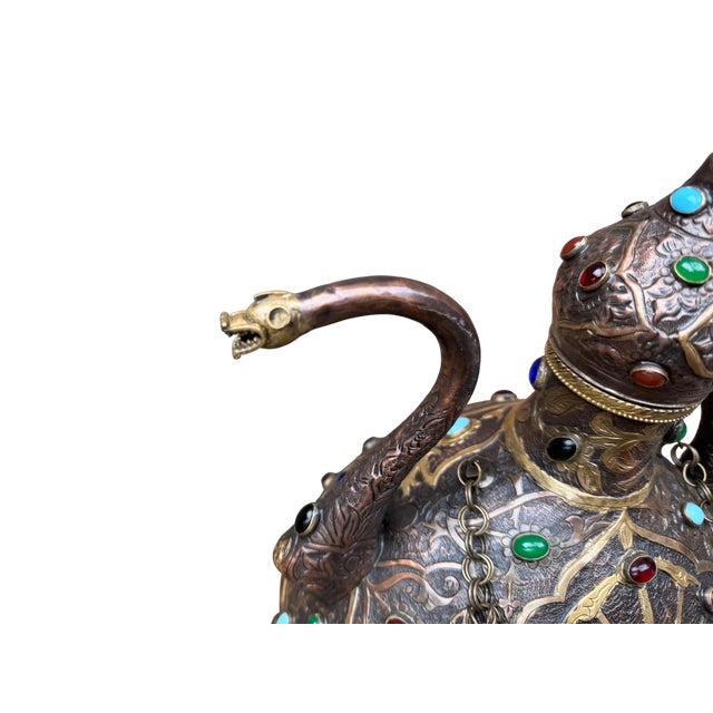 Ceremonial Brass Ewer With Dragon Spouts For Sale - Image 4 of 12