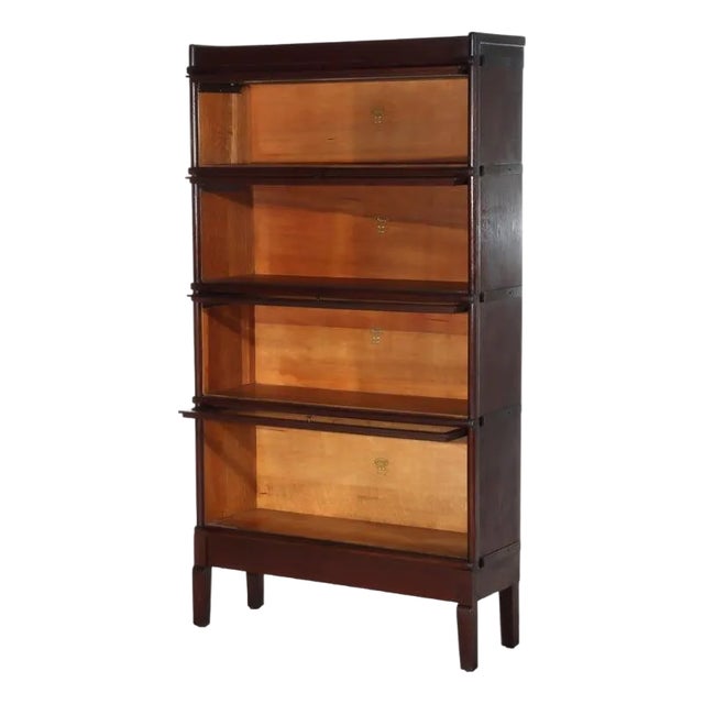 Arts & Crafts Oak 4-Stack Barrister Bookcase With Raised Panels C1910 For Sale