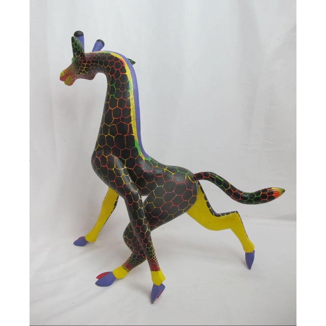 Black Oaxacan Alebrije Hand Carved Giraffe Mexico Wood Folk Art Large Animal Figurine For Sale - Image 8 of 17