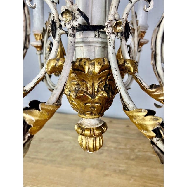 Rococo Chandelier With Gilt Putti and Hand-Painted Ir For Sale - Image 10 of 15