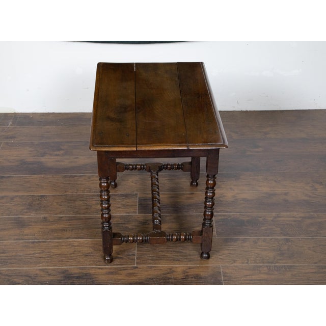 English Oak 19th Century Bobbin Legs Side Table with Geometric Font Drawer For Sale - Image 10 of 12