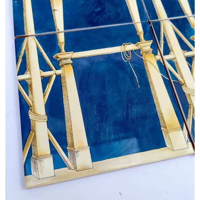 Blue Ceramic La Casa Degli Efebi Tiles by Gio Ponti for Casa Bardelli, 1980s, Set of 4 For Sale - Image 8 of 12
