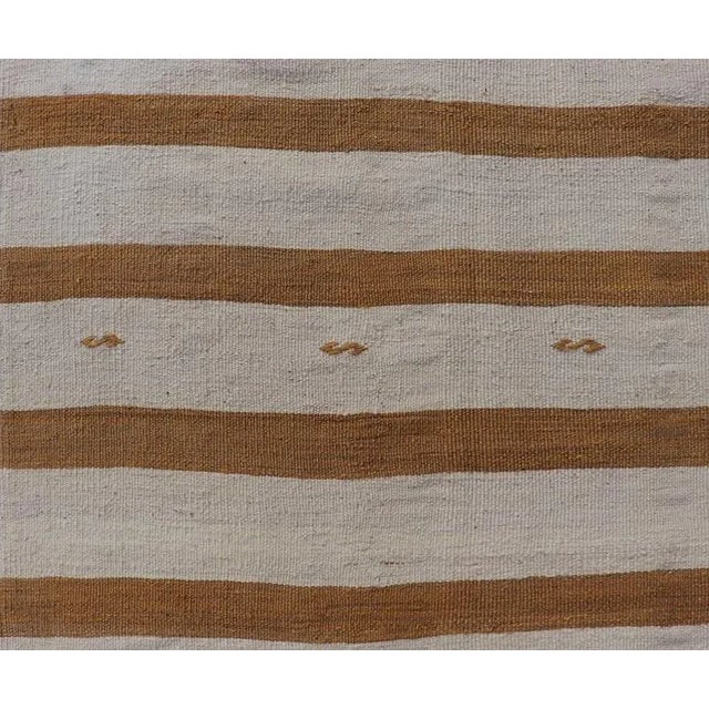 Textile Mid 20th Century Vintage Turkish Kilim Rug With Horizontal Stripes in Brown and Cream For Sale - Image 7 of 11