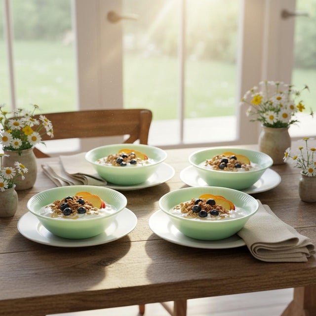Glass Vintage Fire King Jadeite Jane Ray Dessert Bowls-Anchor Hocking- Set-Berry Milk - Set of 7 For Sale - Image 7 of 11