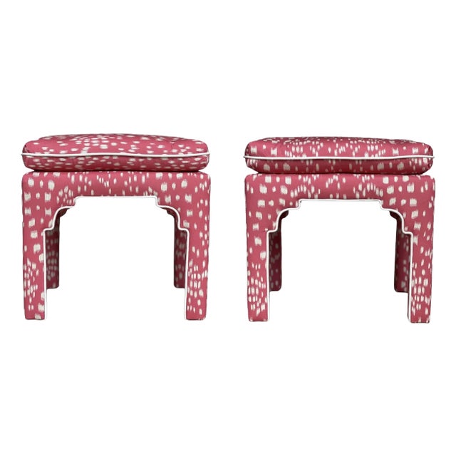 1980s Pair Pink Bunny Williams Style Benches/Ottomans in Brunschwig & Fils For Sale