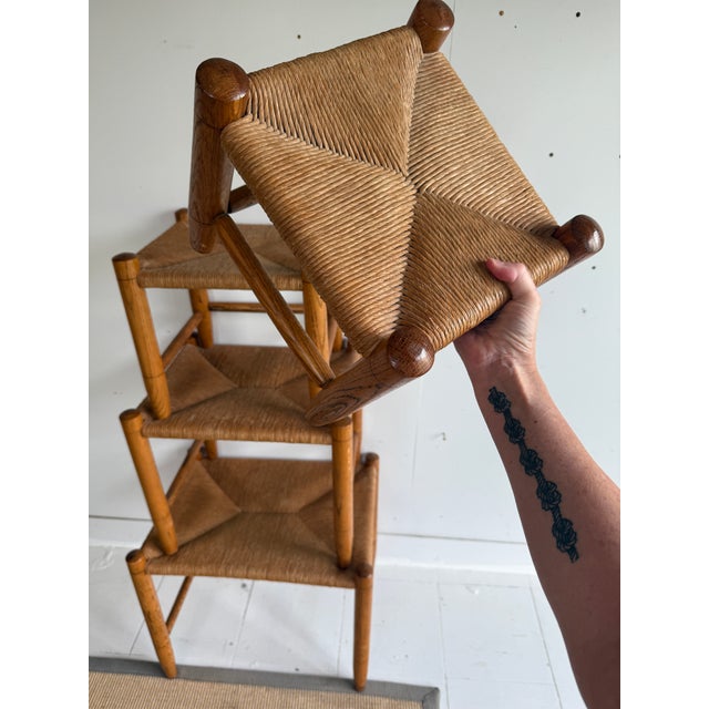 Late 20th Century Vintage Set of Four Rush Nesting Footstools and Ottoman For Sale - Image 9 of 12