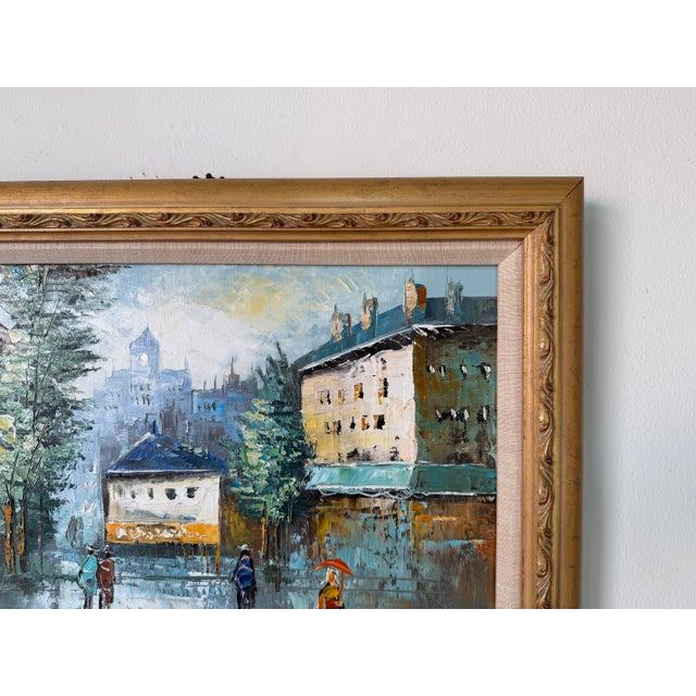 Wood 1990’s Vintage Parisian Street Scene Oil on Canvas Painting by Ellen – Wood Framed For Sale - Image 7 of 10