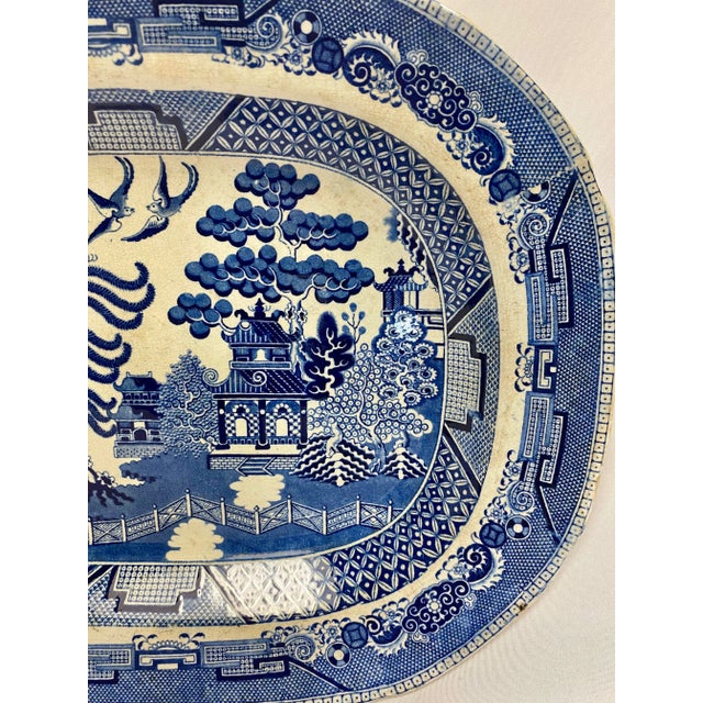 Late 19th Century Antique Blue Willow Serving Platter From England - Circa 19th Century For Sale - Image 5 of 13