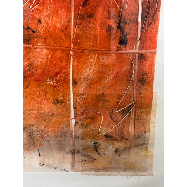 Burnt Orange Abstract Mixed Media Artwork + Signed, Circa 2001 For Sale - Image 8 of 12