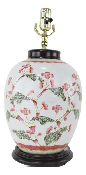 Vintage Chinese Porcelain Ginger Jar Table Lamp With Floral Design