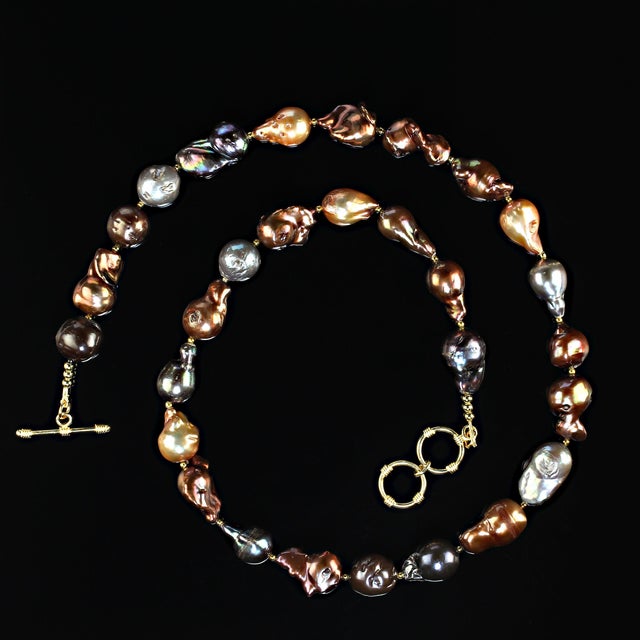 Traditional Multi Color Baroque Freshwater Pearl Necklace For Sale - Image 3 of 4