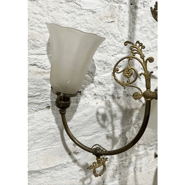 Vintage Art Nouveau Style Filigree Brass 4 Arm Gas Chandelier For Sale - Image 4 of 10
