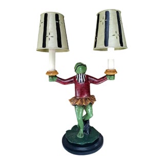 Vintage Frog Ballerina Figural Tole Lamp For Sale