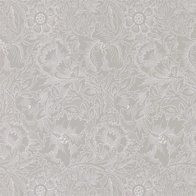Morris & Co Pure Poppy Wallpaper in Dove/Chalk For Sale