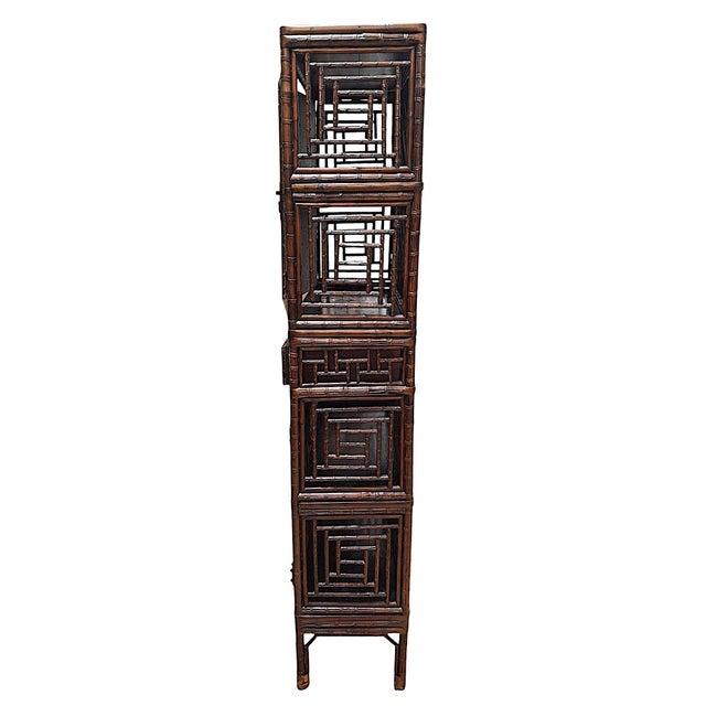 Late Qing Dynasty Tall Bamboo Open-Fretwork Display Cabinet For Sale - Image 4 of 13