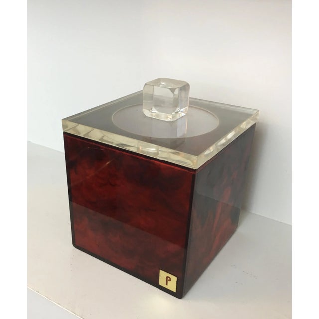 Raspberry Red Circa 1970 French Red & Clear Lucite Ice Bucket, Signed P. French For Sale - Image 8 of 13
