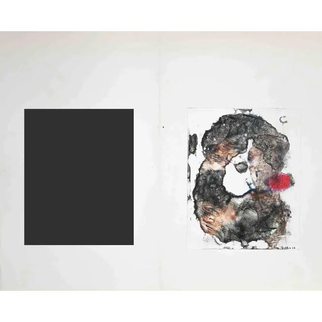 Abstract composition is an original watercolor drawing, realized in 1973 by Peter Dischlet mounted on a white...