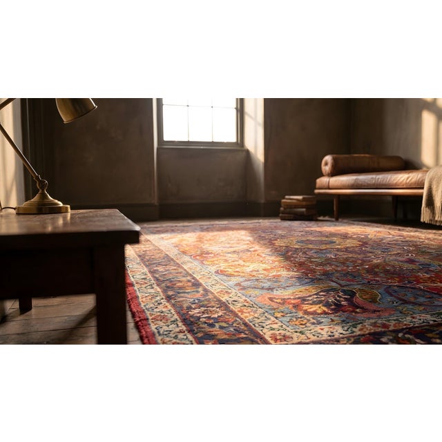 Red 1920s Colorful Medallion Antique Persian Kerman Rug 4' 7" X 7' 2" Handknotted Wool Carpet For Sale - Image 8 of 8