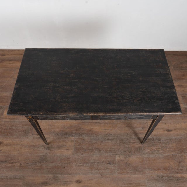 19th Century Swedish Black Painted Pine Two-Drawer Side Table For Sale - Image 4 of 11