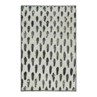 Rug & Kilim's Block Print Rug With Textural Botanical Motif in Ivory & Black For Sale