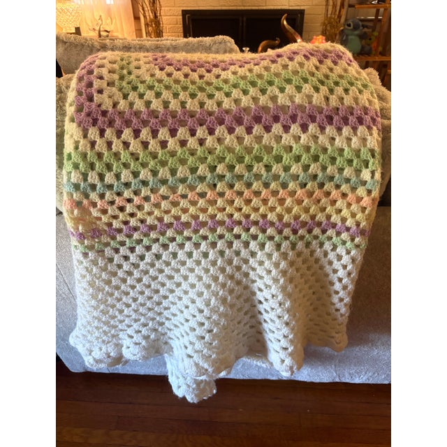 Vintage Granny Square Crochet Afghan Full Queen Acrylic 84”x82” For Sale - Image 4 of 9